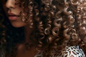 ai generato studio donna attraente adulto signora viso capelli fascino bella acconciatura moda africano foto