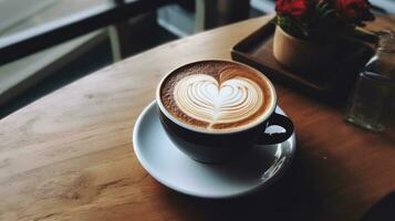 ai generato latte bevanda caffè espresso schiuma cibo tavolo cappuccino moca tazza mattina caffeina Marrone caffè foto