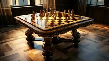 ai generato bellissimo scena design di giocando scacchi su un' tavolo foto