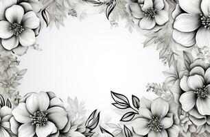ai generato bianca telaio di fiori con fiori su un' grigio sfondo foto