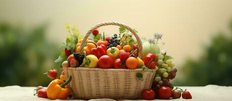 ai generato shopping Borsa nel il Aperto con frutta e la verdura, foto