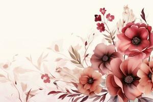 ai generato floreale telaio sfondo su bianca sfondo con rosa fiori foto