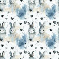 ai generato coniglio cuore blu acquerello figli di tessuto con animali senza soluzione di continuità modello sfondo foto