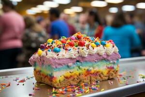 ai generato dolce arcobaleno pasticcini con frutti di bosco foto