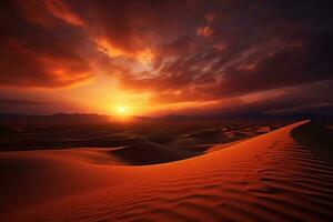 ai generato bellissimo tramonto al di sopra di il sabbia dune nel il arabo vuoto trimestre deserto foto