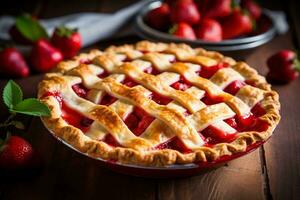 ai generato appena al forno fragola dolce torta foto