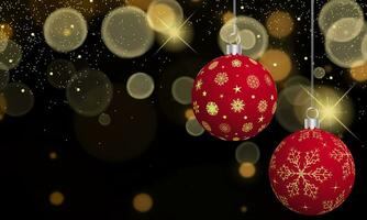 Natale buio sfondo con rosso palle e bokeh. foto