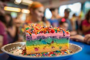 ai generato dolce arcobaleno pasticcini con frutti di bosco foto