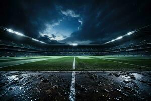 ai generato calcio stadio a notte foto