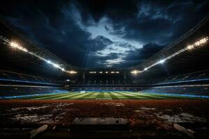 ai generato calcio stadio a notte foto