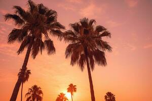 ai generato palma alberi, tramonto cielo, foto