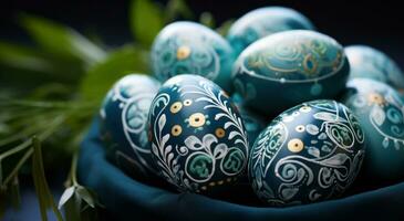 ai generato verde dipinto Pasqua uova, foto