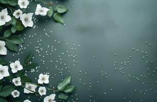 ai generato fiori e le foglie su un' verde sfondo, foto