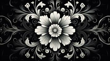 ai generato astratto floreale modello nel nero e bianca colori. Gotico estetico foto