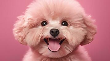 ai generato un' carino carino rosa animale è sorridente contro un' rosa sfondo, foto
