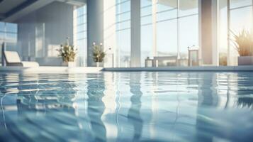 ai generato sperimentare il tranquillo, calmo conforto di un' terme incontaminato nuoto piscina foto