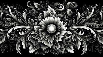 ai generato astratto floreale modello nel nero e bianca colori foto