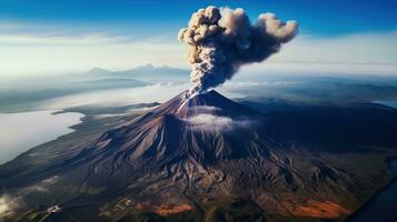 ai generato scena di vulcano eruzione nel naturale ambiente foto