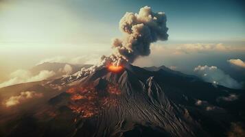 ai generato scena di vulcano eruzione nel naturale ambiente foto