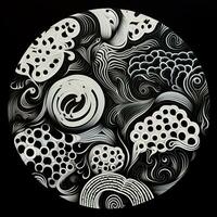 ai generato astratto cerchio con ondulato modello nel nero e bianca colori. surrealista stile foto