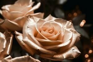 ai generato perla colore Rose buio lunatico romantico sfondo. avvicinamento fiori carta sfondo. ai generato foto