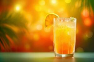 ai generato fresco succo cocktail su il tavolo contro estate sfondo foto