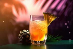 ai generato fresco succo cocktail su il tavolo contro estate sfondo foto