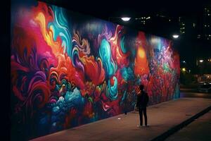 ai generato un' strada artista la creazione di vivace murales su città foto