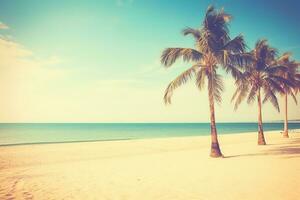 ai generato spiaggia paesaggio con palme. estate tropicale sfondo. ai generato foto