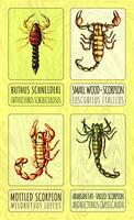 ai generato un' impostato di colore illustrazioni di quattro diverso specie di scorpioni. creato con generativo ai. foto