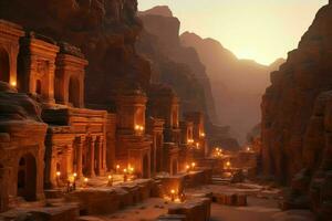 ai generato il antico città di petra Giordania illuminato di foto