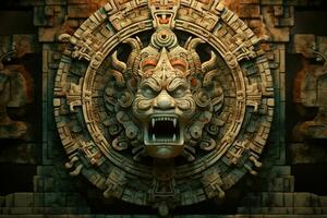 ai generato antico azteco opera d'arte con riverito e mitico foto