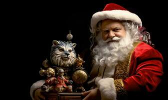 ai generato Santa Claus con Vintage ▾ retrò giocattoli su sfondo con copia spazio foto