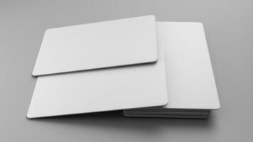 3d reso attività commerciale carta finto su con davanti e Indietro. vuoto modello per presentazione su isolato leggero grigio sfondo foto