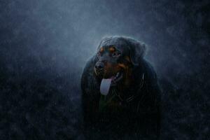 ritratto di rottweiler nel il piove. foto