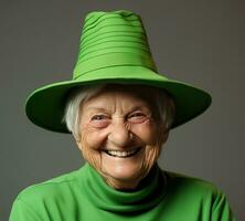 ai generato verde cappello è mostrato su verde sfondo, foto