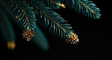 ai generato svizzero abete Natale albero isolato su buio sfondo Natale albero foto