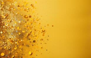 ai generato oro e colorato coriandoli particelle su un' giallo sfondo, foto