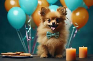 ai generato compleanno festa cane nel occhiali, foto