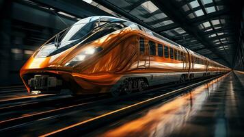 ai generato un arancia e argento treno eccesso di velocità giù il treno brani, foto