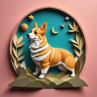 ai generato corgi nel papercut stile foto