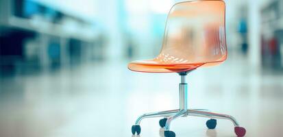 ai generato colorato ufficio sedia isolato su plexi bicchiere scrivania arancia scrivania sedia foto