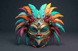 ai generato colorato maschera con piume e altro decorazioni foto