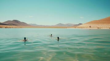 ai generato persone nuoto nel il chiaro blu acqua di il bosque de boliva foto
