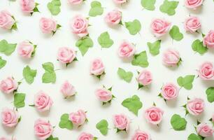 ai generato fresco rosa Rose nel un' bianca sfondo foto