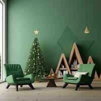 ai generato verde sedie e un' verde Natale albero nel un' vivente camera foto