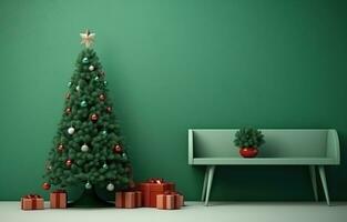 ai generato verde Natale albero e albero nel un' camera foto