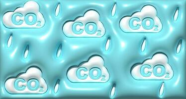 blu sfondo con nuvole e gocce, carbonio biossido formula dentro, 3d interpretazione illustrazione foto