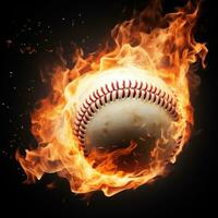 ai generato un accattivante Immagine di un' baseball palla su fuoco foto