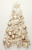 ai generato un' Natale carta, Natale albero, e decorazione legato insieme su un' bianca sfondo foto
